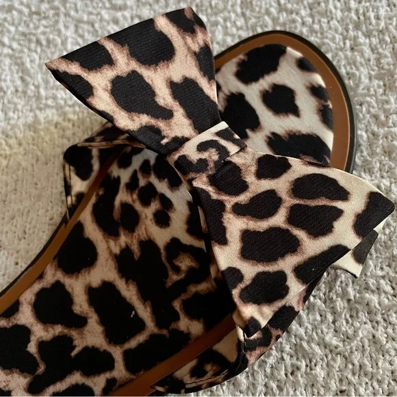ZARA - Animal Leopard Print Bow Flat Sandals (7.5 US / 38 EUR) NWT - Picture 5 of 13